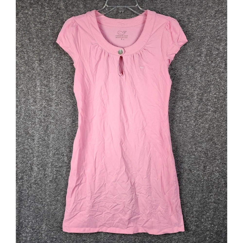 Vineyard Vines Dress Womens S Pink Short Sleeve Keyhole Logo EUC